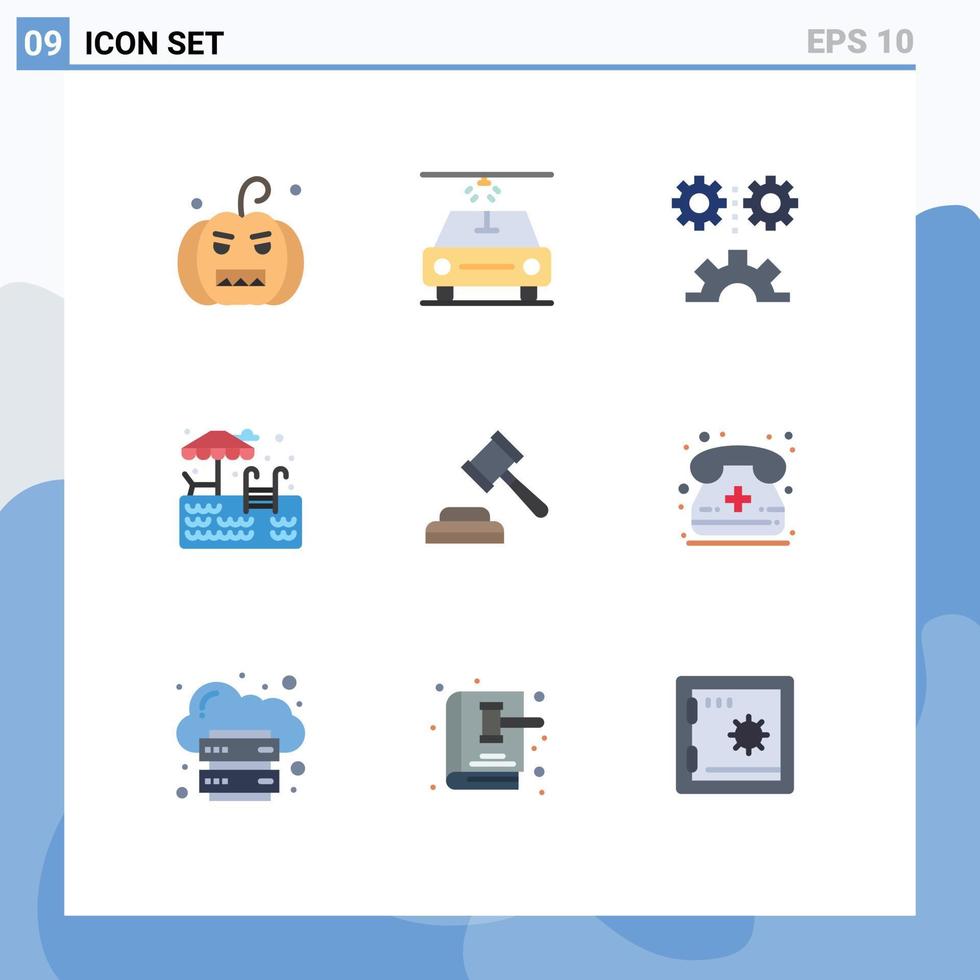 Flat Color Pack of 9 Universal Symbols of call judge engineering science auction park Editable Vector Design Elements