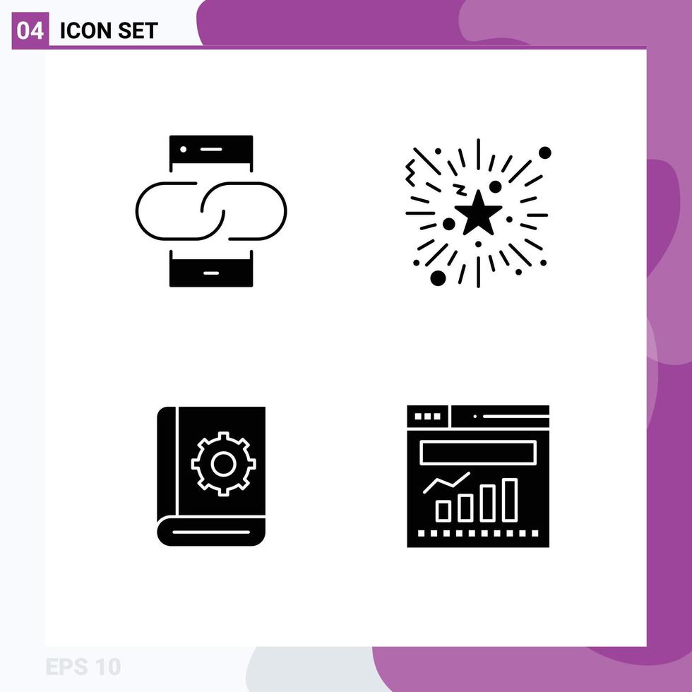 Mobile Interface Solid Glyph Set of 4 Pictograms of contact assistant message firework help Editable Vector Design Elements