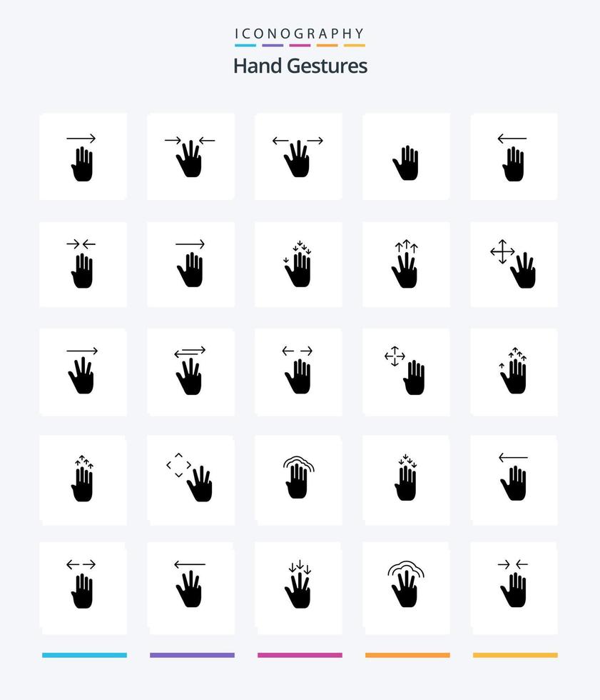 Creative Hand Gestures 25 Glyph Solid Black icon pack  Such As arrow. gesture. body language. four. vector