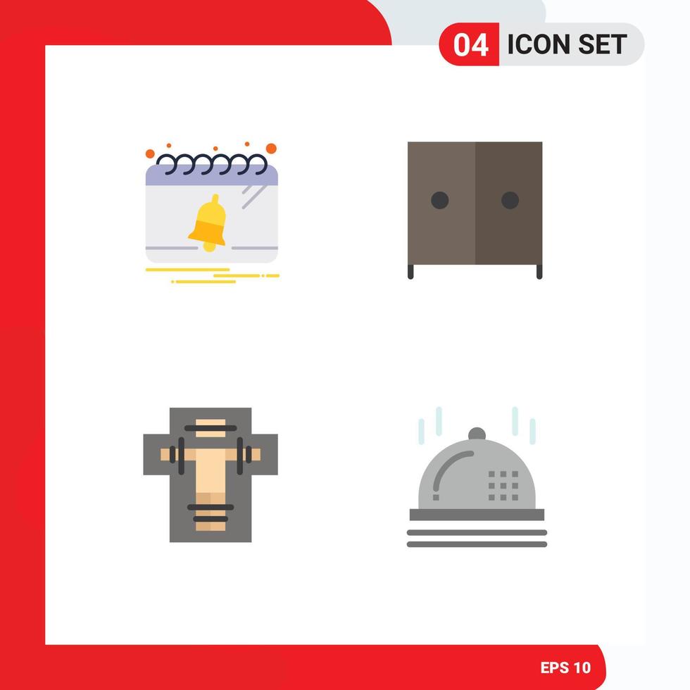 Set of 4 Vector Flat Icons on Grid for bell decapitate notification wardrobe penalty Editable Vector Design Elements