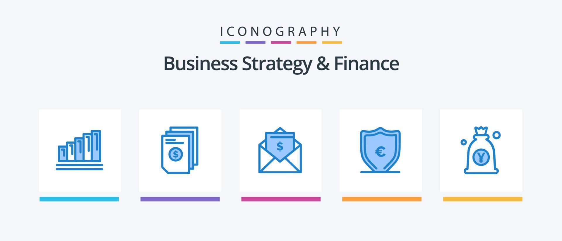 Business Strategy And Finance Blue 5 Icon Pack Including protection. money. document. euro. dollar. Creative Icons Design vector