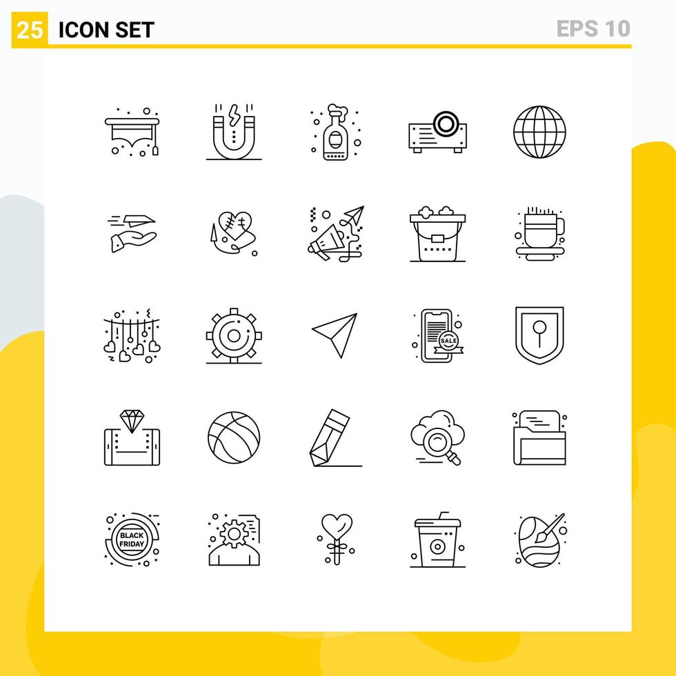 Universal Icon Symbols Group of 25 Modern Lines of world earth wine projector device Editable Vector Design Elements