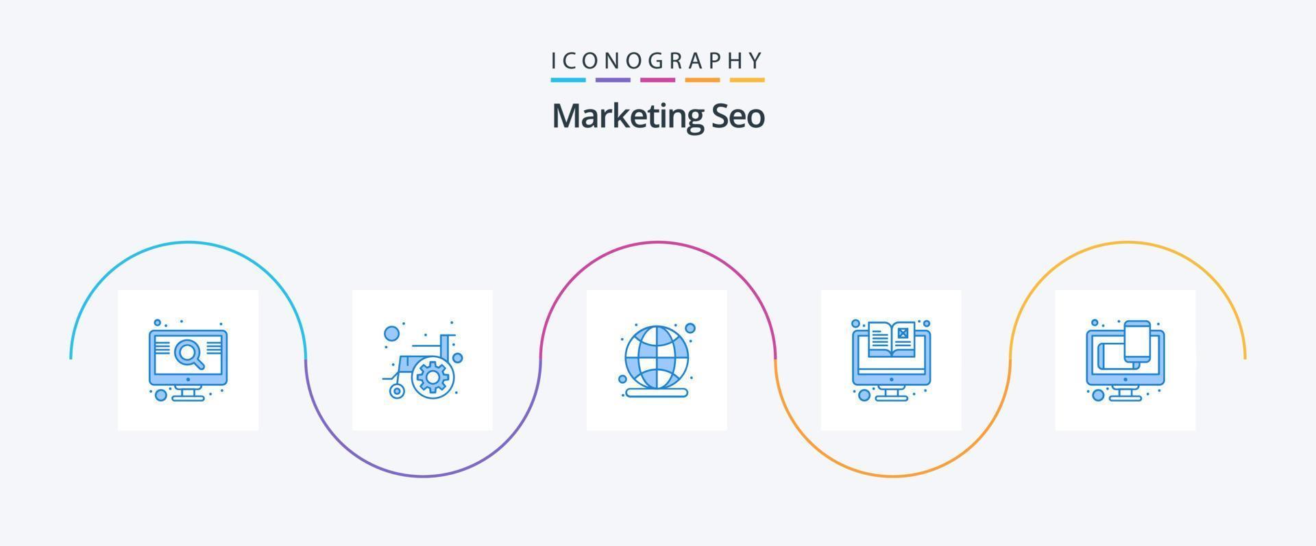 Marketing Seo Blue 5 Icon Pack Including design. magazine. disability. items. seo vector