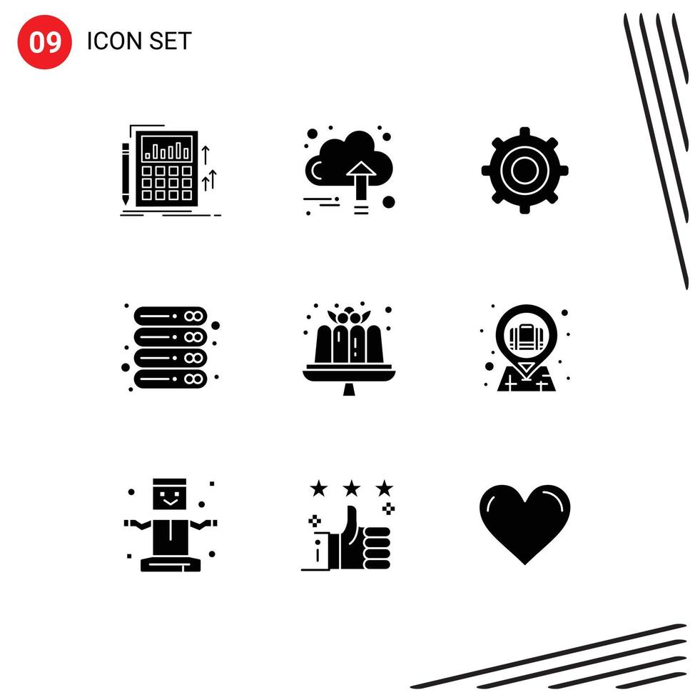 Group of 9 Solid Glyphs Signs and Symbols for storage office growth device cogs Editable Vector Design Elements