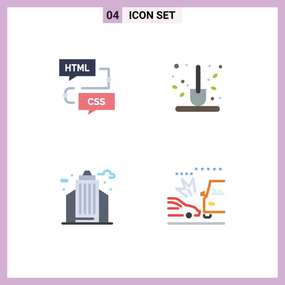 4 Universal Flat Icons Set for Web and Mobile Applications coding shovel flowchart farm life Editable Vector Design Elements