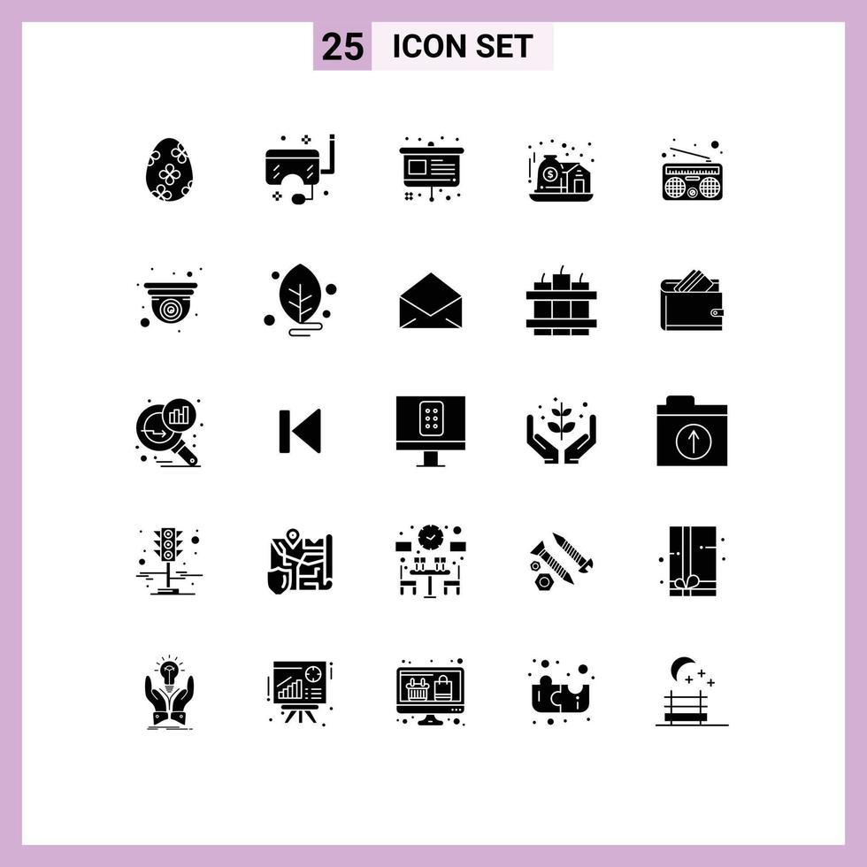 Universal Icon Symbols Group of 25 Modern Solid Glyphs of communication investment snorkel home presentation Editable Vector Design Elements