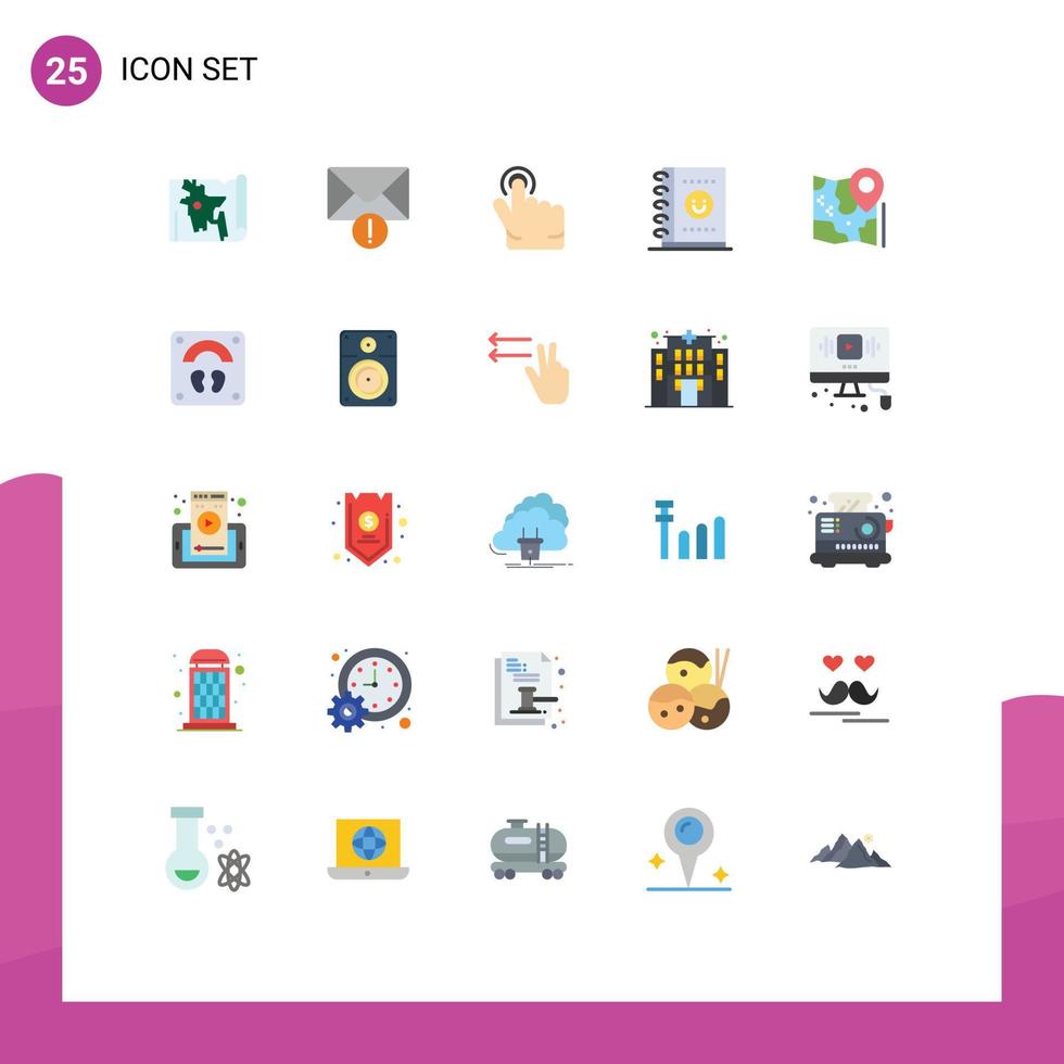 User Interface Pack of 25 Basic Flat Colors of destination location finger pin planner Editable Vector Design Elements