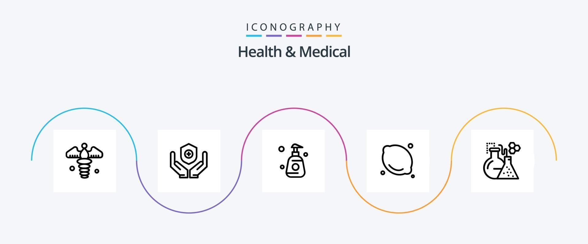 Health And Medical Line 5 Icon Pack Including lab. medical. bottle. lemon. food vector