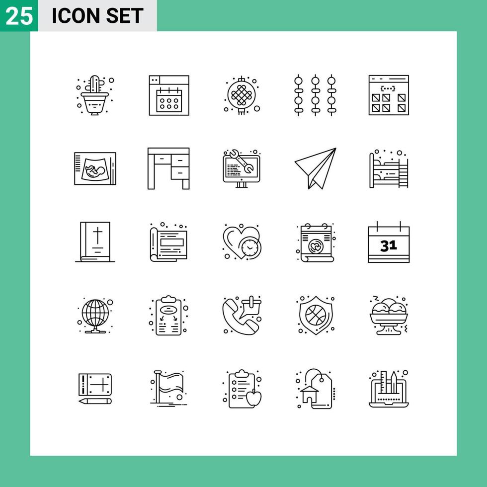Set of 25 Modern UI Icons Symbols Signs for coding vegetables chinese meat grill Editable Vector Design Elements