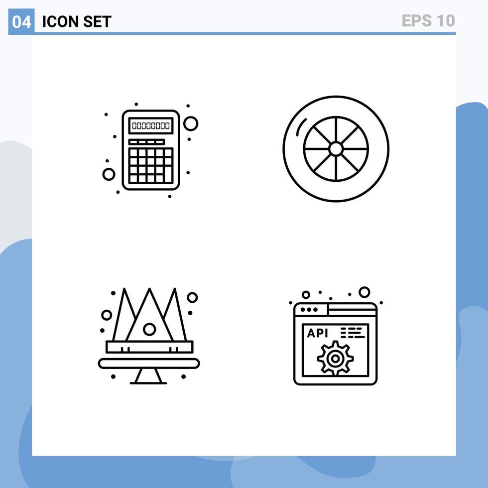 Pictogram Set of 4 Simple Filledline Flat Colors of apps queen interface crown code Editable Vector Design Elements