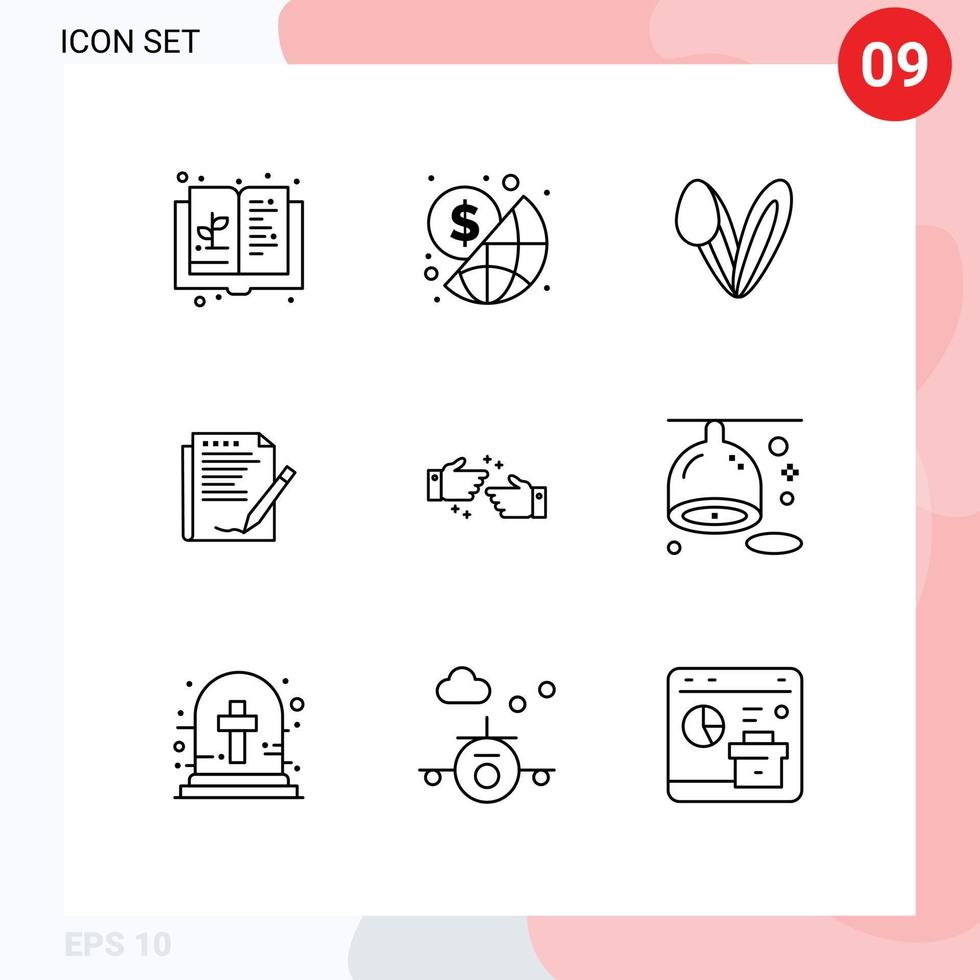 Set of 9 Modern UI Icons Symbols Signs for paper form money report rabbit Editable Vector Design Elements