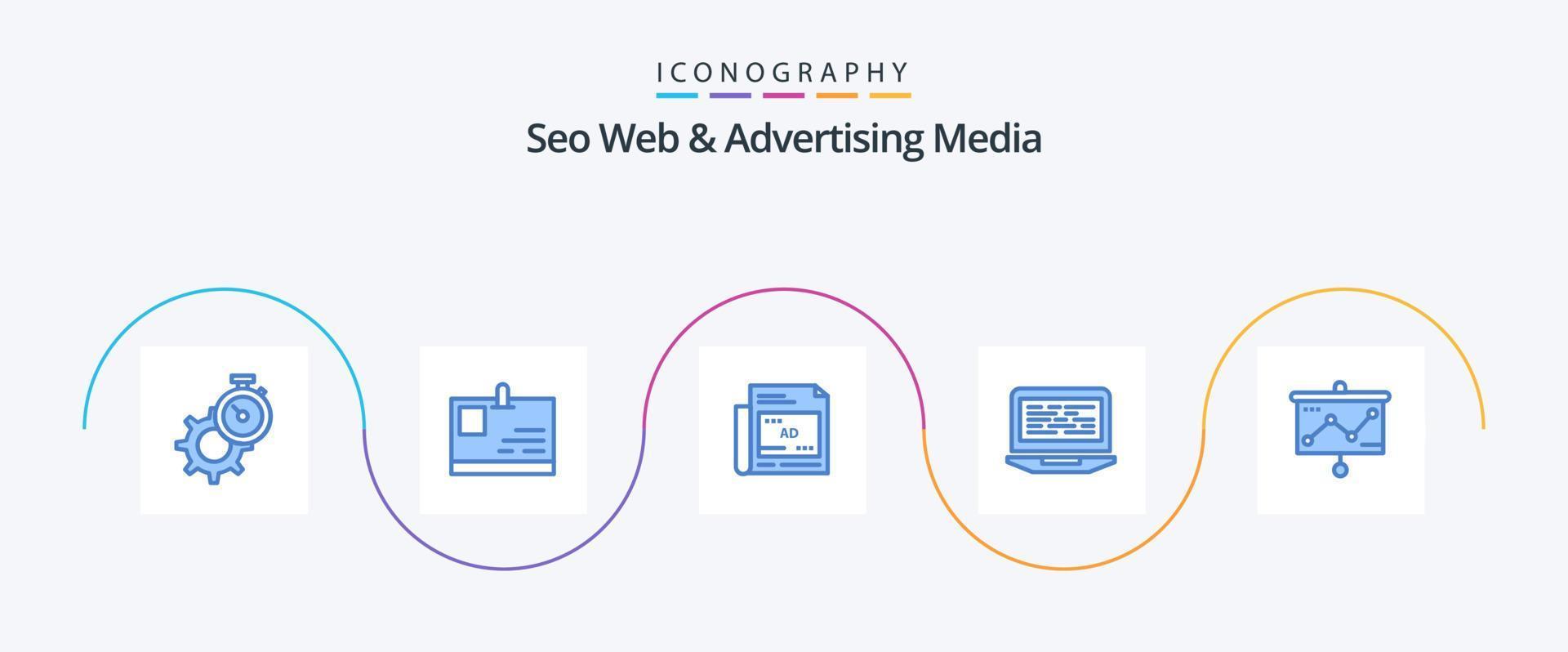 Seo Web And Advertising Media Blue 5 Icon Pack Including computer. code. pass. coding. headline vector