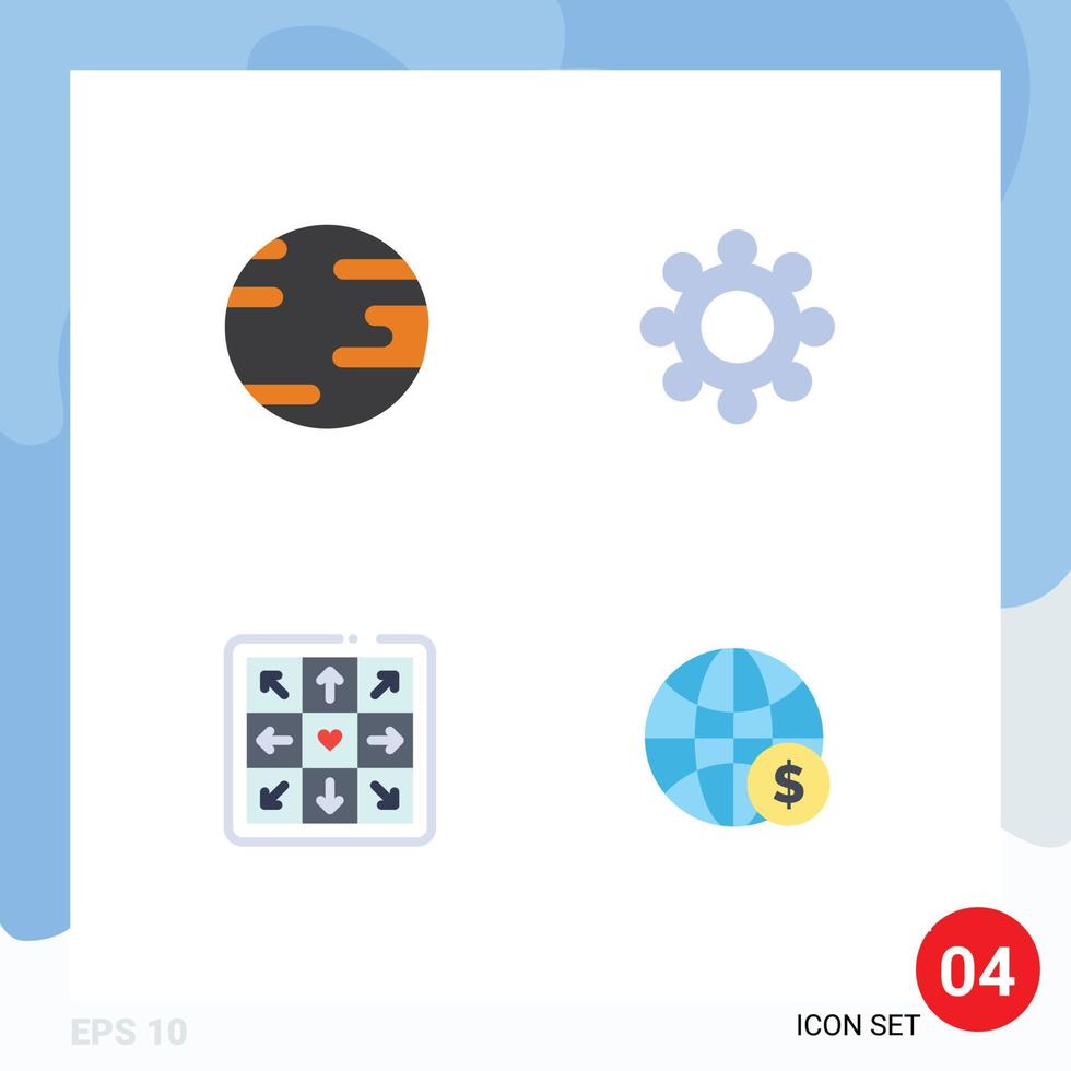 grupo de 4 iconos planos signos y símbolos para elementos de diseño de vectores editables en dólares de engranajes del mundo de la tierra
