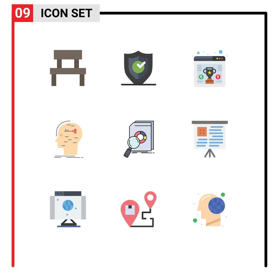 Set of 9 Modern UI Icons Symbols Signs for key hack secure brain trophy Editable Vector Design Elements