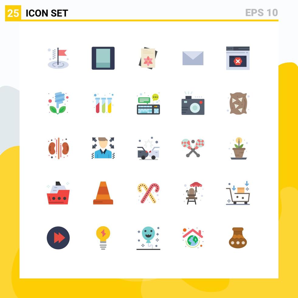 Group of 25 Flat Colors Signs and Symbols for error web flower page message Editable Vector Design Elements