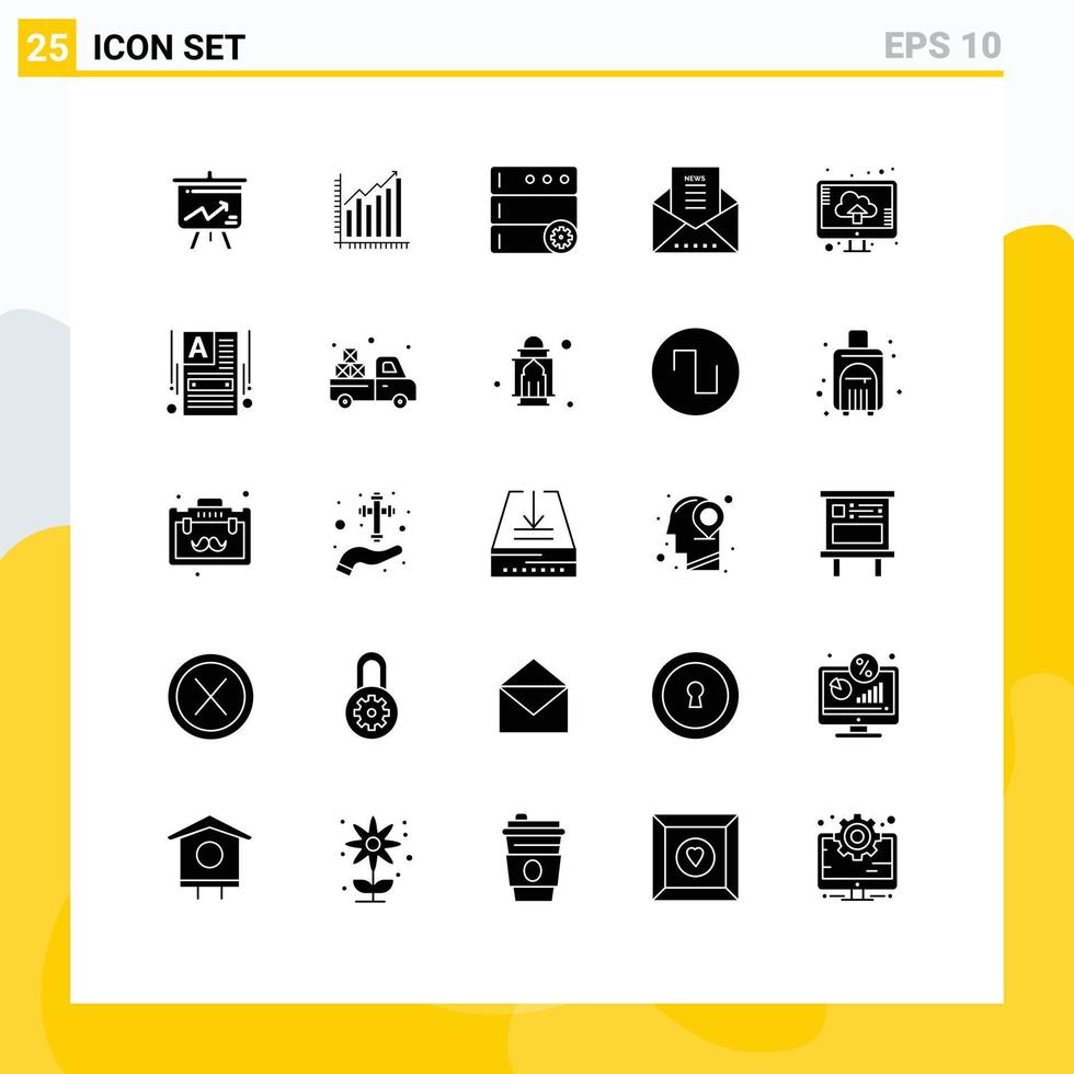 Modern Set of 25 Solid Glyphs and symbols such as newsletter email document marketing email options Editable Vector Design Elements