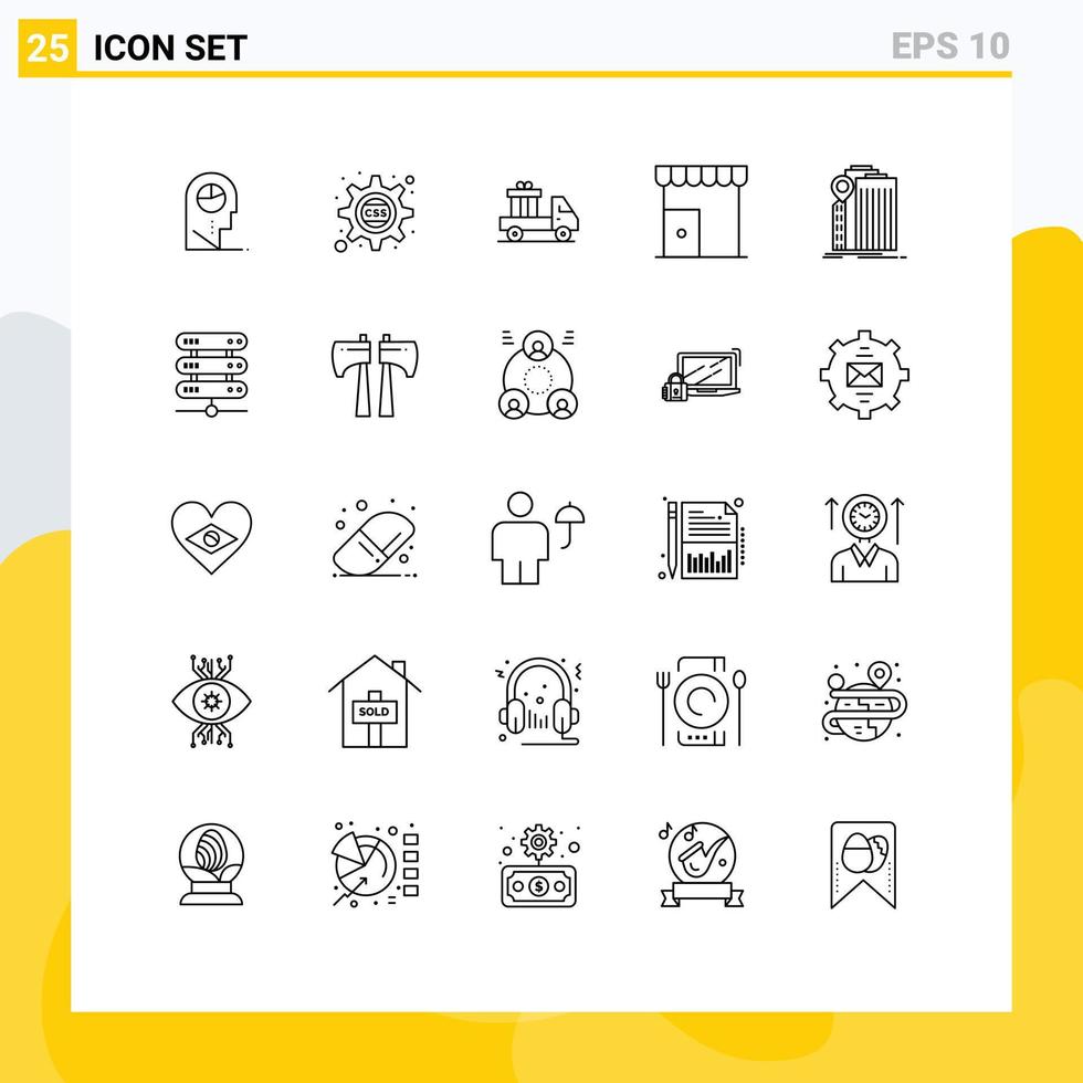 25 Creative Icons Modern Signs and Symbols of bank shop delivery marketplace building Editable Vector Design Elements