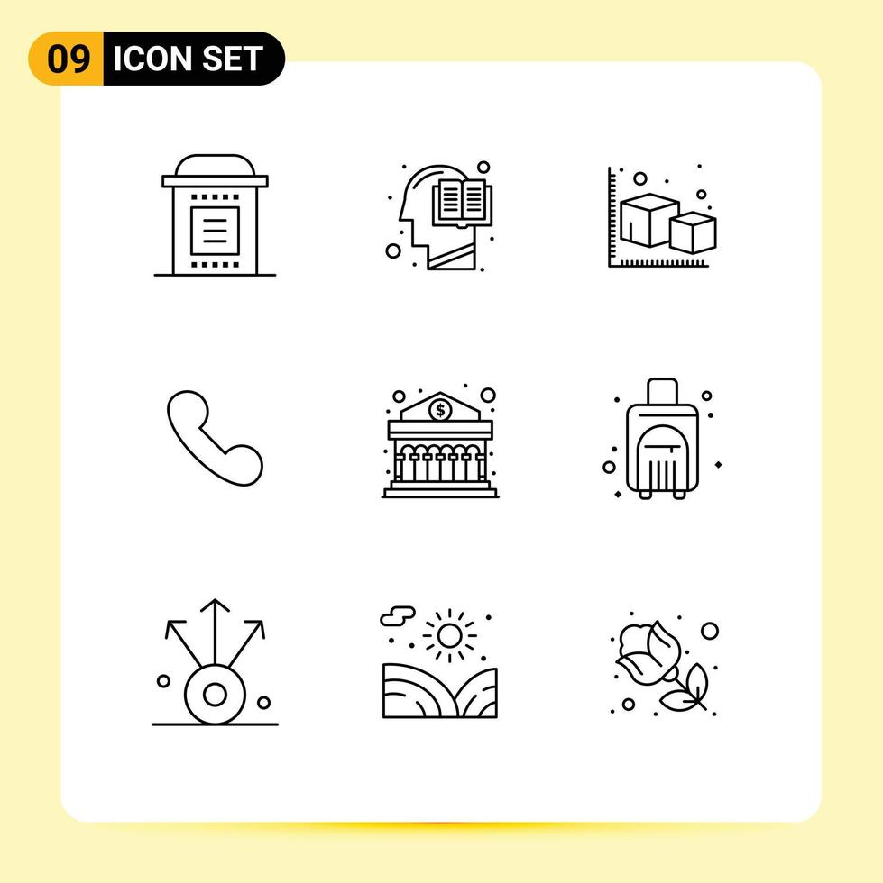 conjunto de pictogramas de 9 contornos simples de elementos de diseño de vector editables de modelado de teléfono humano móvil de llamada
