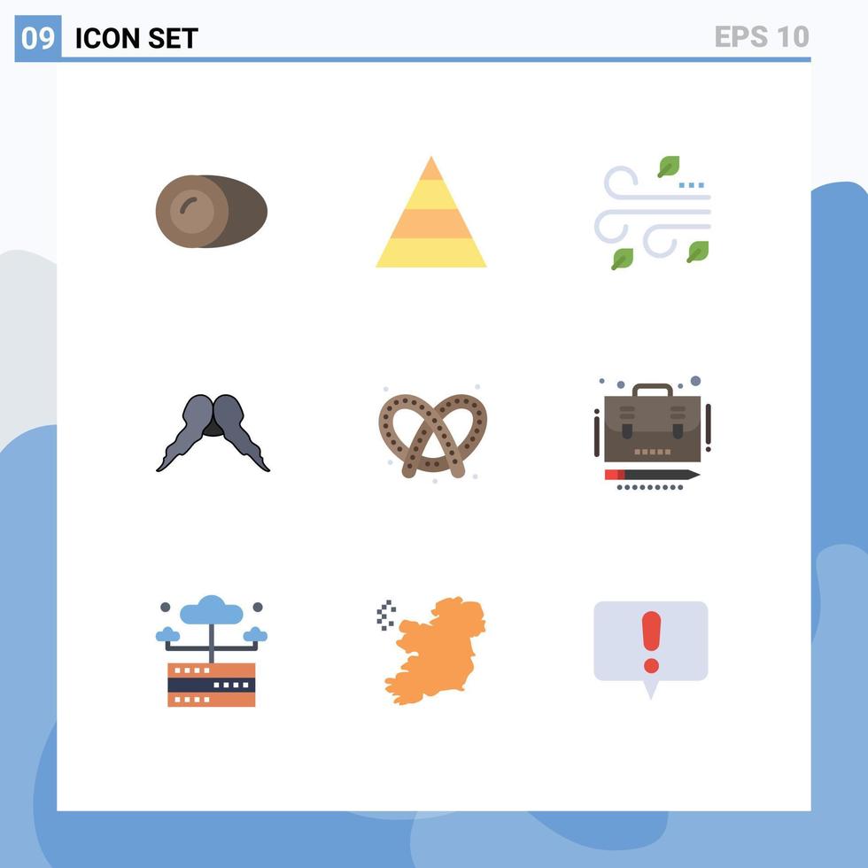 Pictogram Set of 9 Simple Flat Colors of bread men leaves male hipster Editable Vector Design Elements