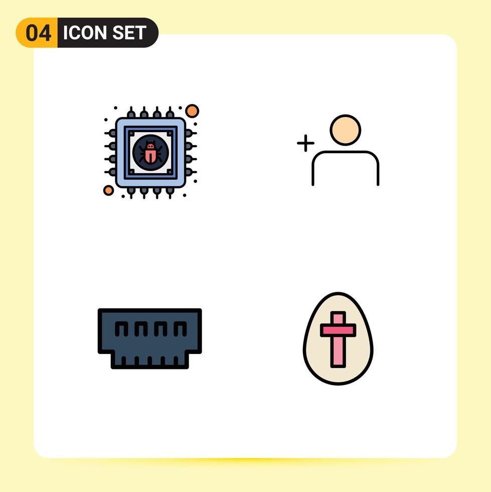 grupo de 4 signos y símbolos de colores planos de línea rellena para conjuntos de información de dispositivos antivirus elementos de diseño vectorial editables de memoria vector