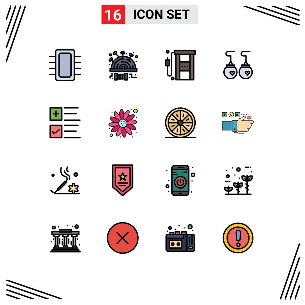 Pictogram Set of 16 Simple Flat Color Filled Lines of fashion accessories stitch earrings oil Editable Creative Vector Design Elements