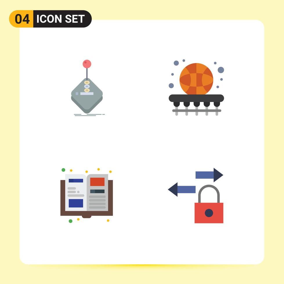 Pack of 4 creative Flat Icons of arcade learning joystick basket items Editable Vector Design Elements