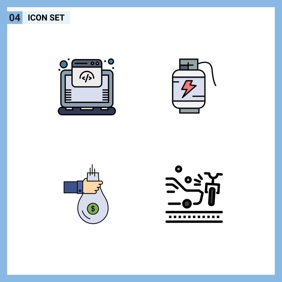 4 Universal Filledline Flat Color Signs Symbols of cloud finance online power investment Editable Vector Design Elements