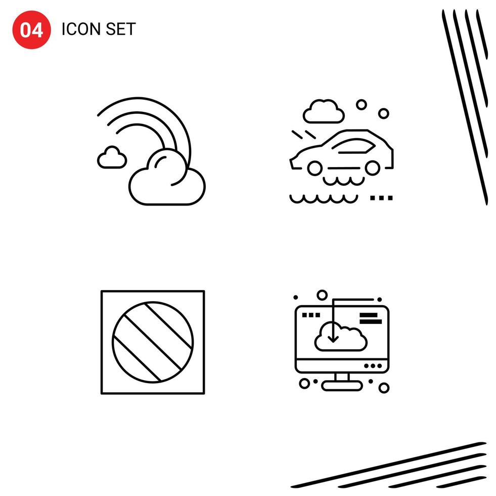 4 Line concept for Websites Mobile and Apps cloud full shadow line car photo Editable Vector Design Elements