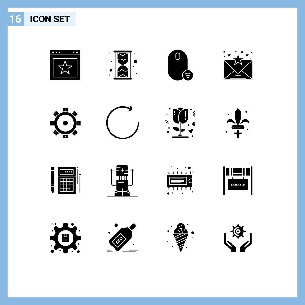 User Interface Pack of 16 Basic Solid Glyphs of setting construction devices communication email Editable Vector Design Elements