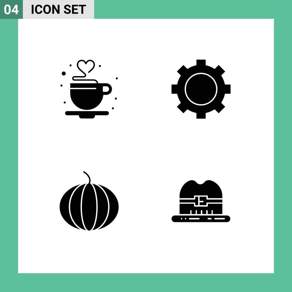 Universal Icon Symbols Group of 4 Modern Solid Glyphs of coffee vegetable tea set hat Editable Vector Design Elements