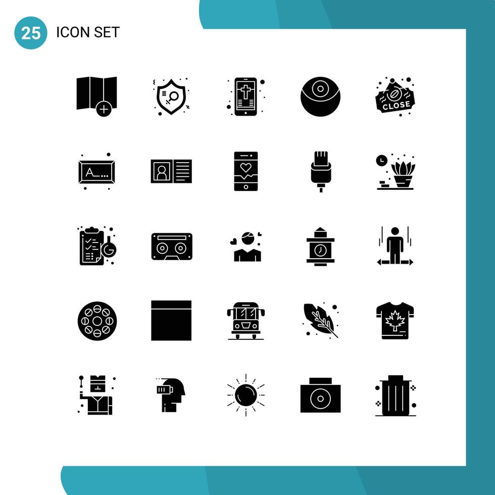 Universal Icon Symbols Group of 25 Modern Solid Glyphs of close coffee mobile star wars death Editable Vector Design Elements
