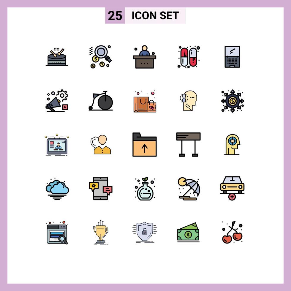 Stock Vector Icon Pack of 25 Line Signs and Symbols for device computer desk pills capsule Editable Vector Design Elements