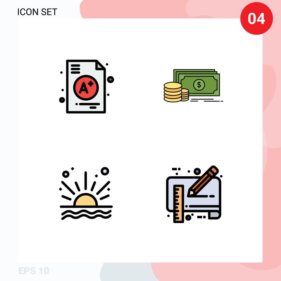 Group of 4 Filledline Flat Colors Signs and Symbols for a sea school payment beach Editable Vector Design Elements