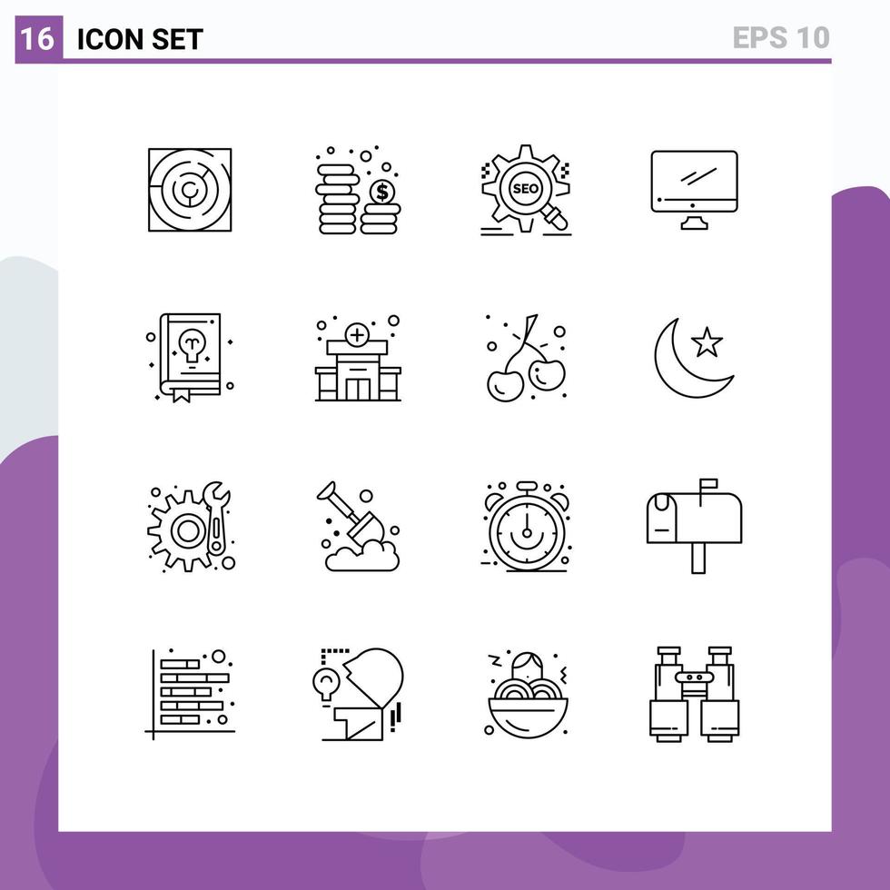 Editable Vector Line Pack of 16 Simple Outlines of imac monitor currency computer website Editable Vector Design Elements