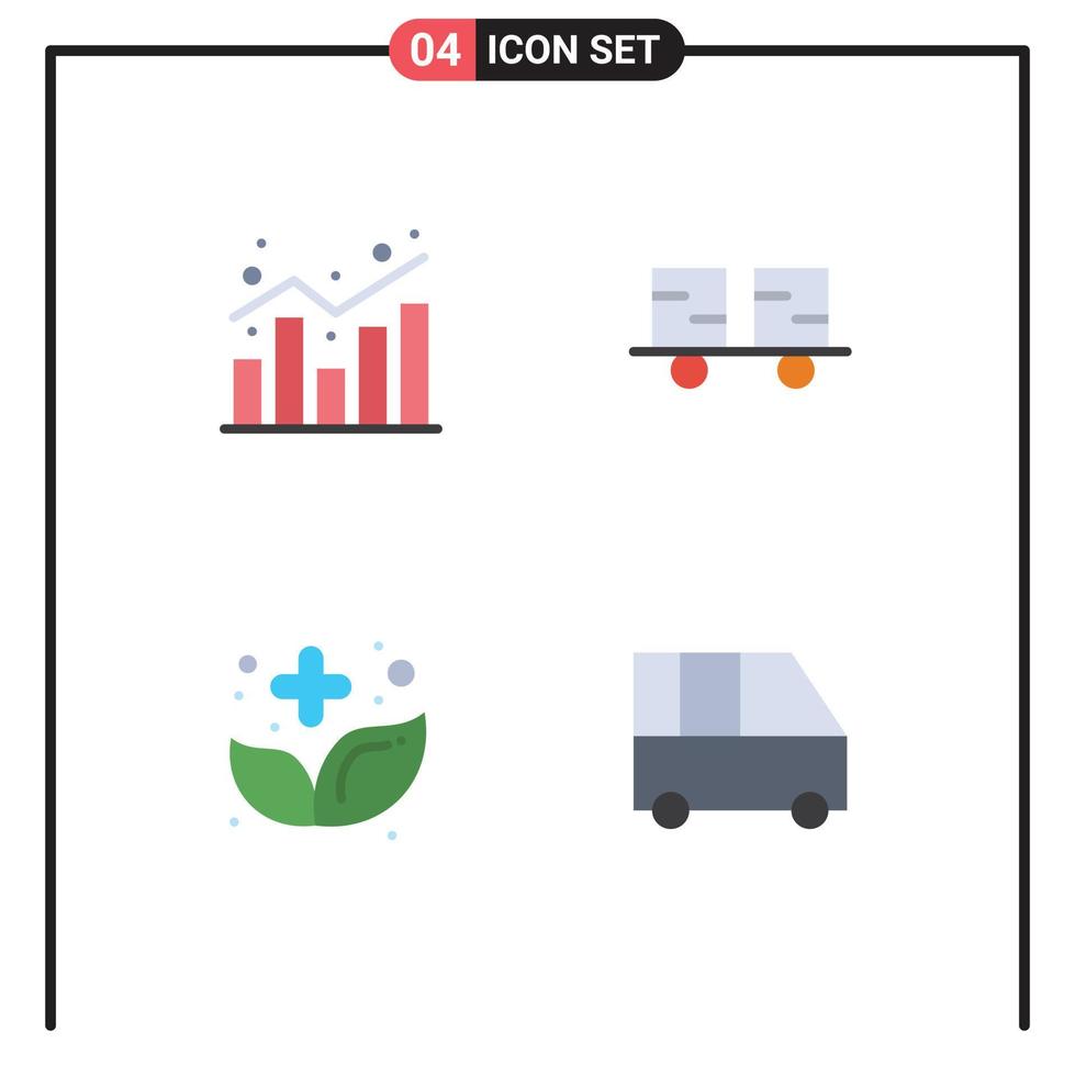Pack of 4 Modern Flat Icons Signs and Symbols for Web Print Media such as analytics lift truck shopping fork truck food Editable Vector Design Elements