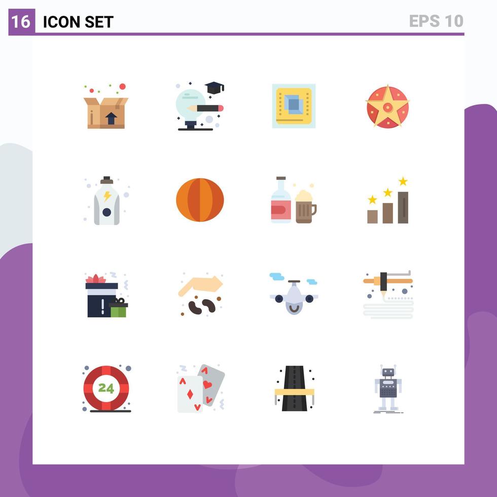 Group of 16 Flat Colors Signs and Symbols for health diet cpu star satanic Editable Pack of Creative Vector Design Elements