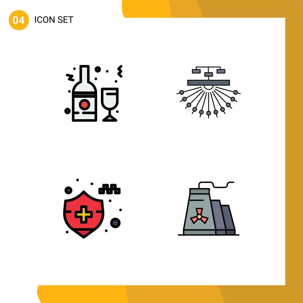 Mobile Interface Filledline Flat Color Set of 4 Pictograms of alcohol web glass site car insurance Editable Vector Design Elements