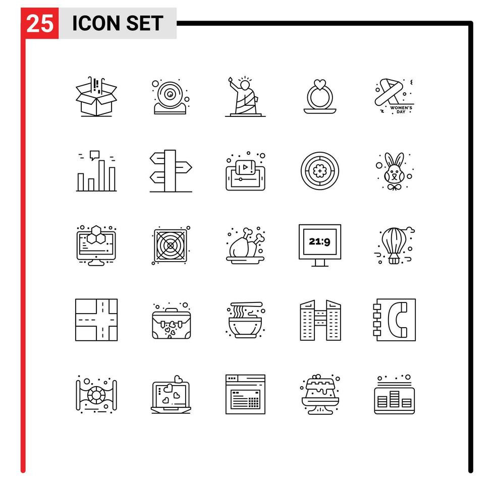 25 iconos creativos signos y símbolos modernos de conciencia corazón cámara web anillo estatua elementos de diseño vectorial editables vector