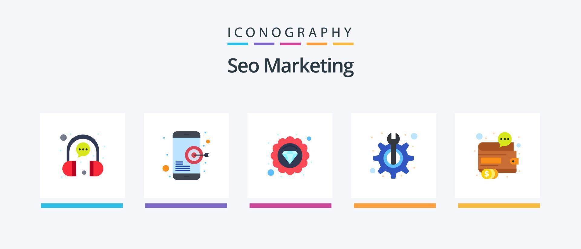 Seo Marketing Flat 5 Icon Pack Including finance. fix. mobile. technical. maintenance. Creative Icons Design vector