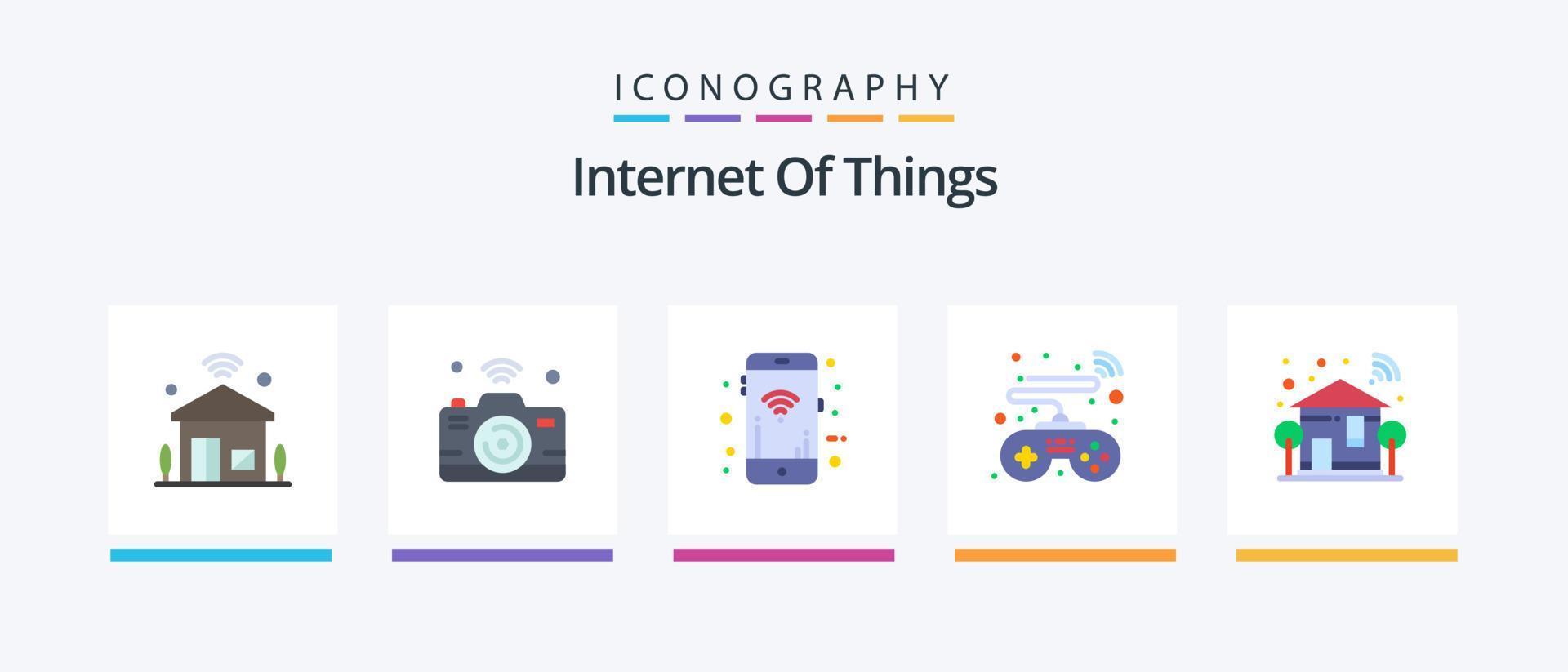 Internet Of Things Flat 5 Icon Pack Including home. game. internet of things. controls. signals. Creative Icons Design vector