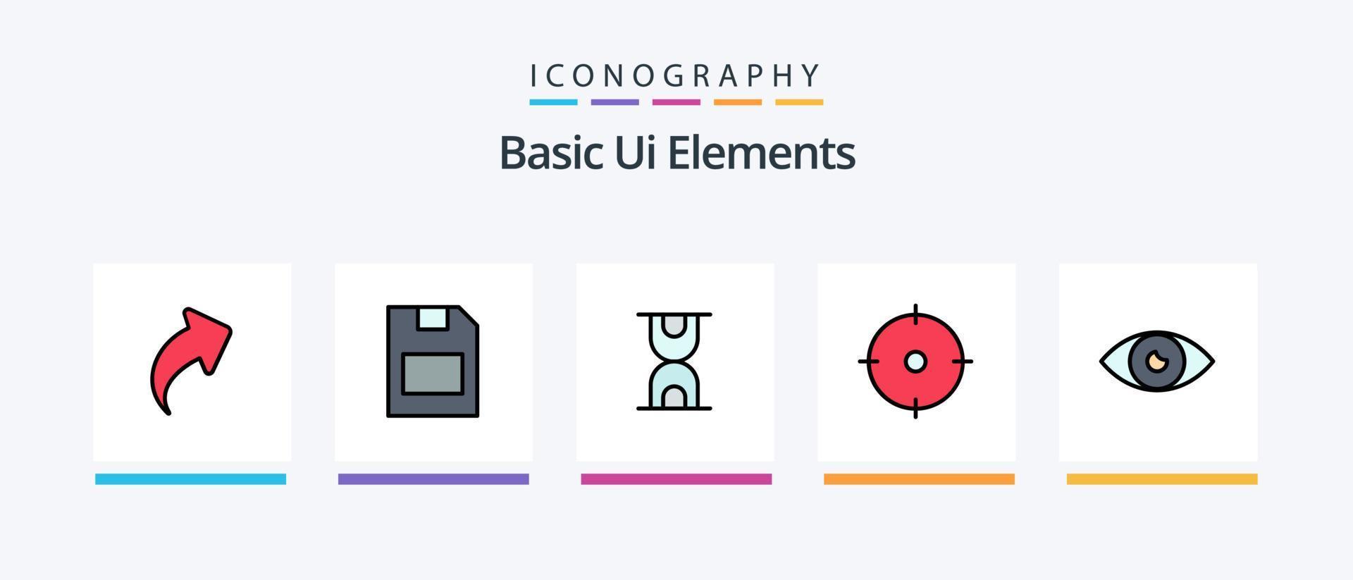 la línea de elementos básicos de la interfaz de usuario llenó el paquete de 5 iconos, incluido el sol. brillo. poder. datos. tarjeta de memoria. diseño de iconos creativos vector