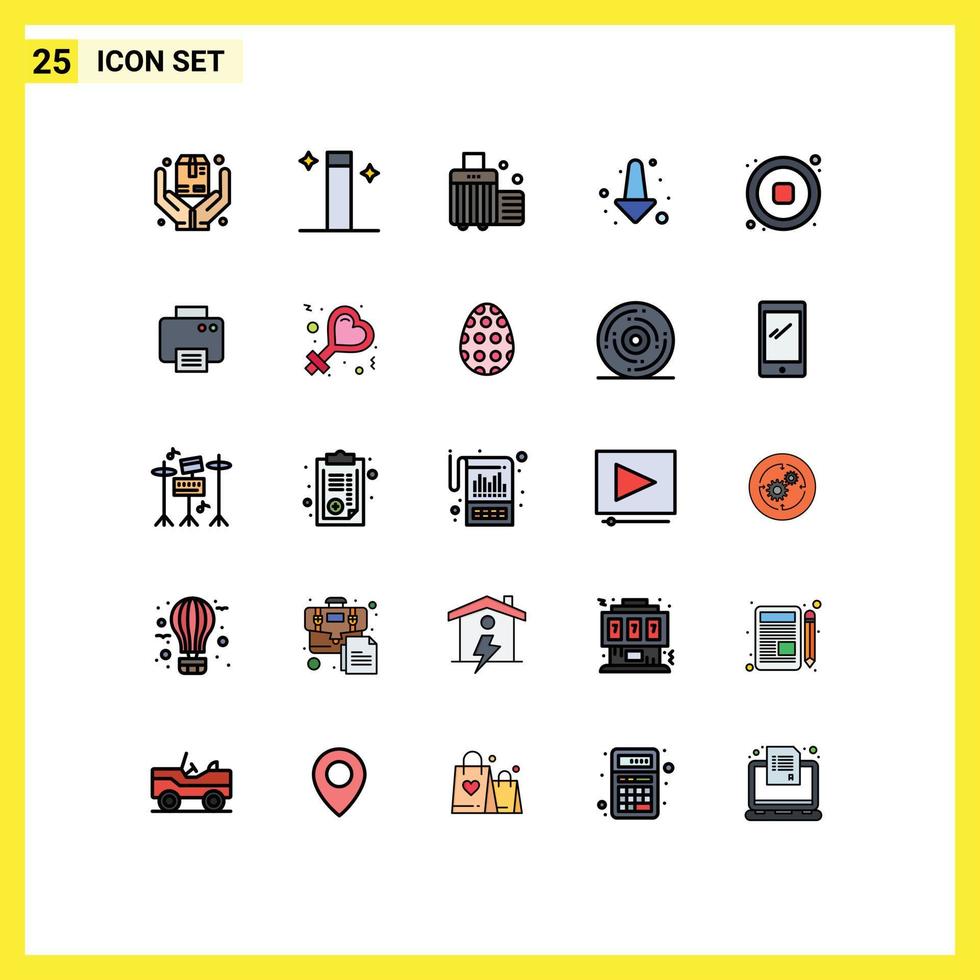 25 Universal Filled line Flat Color Signs Symbols of video music beach audio down Editable Vector Design Elements