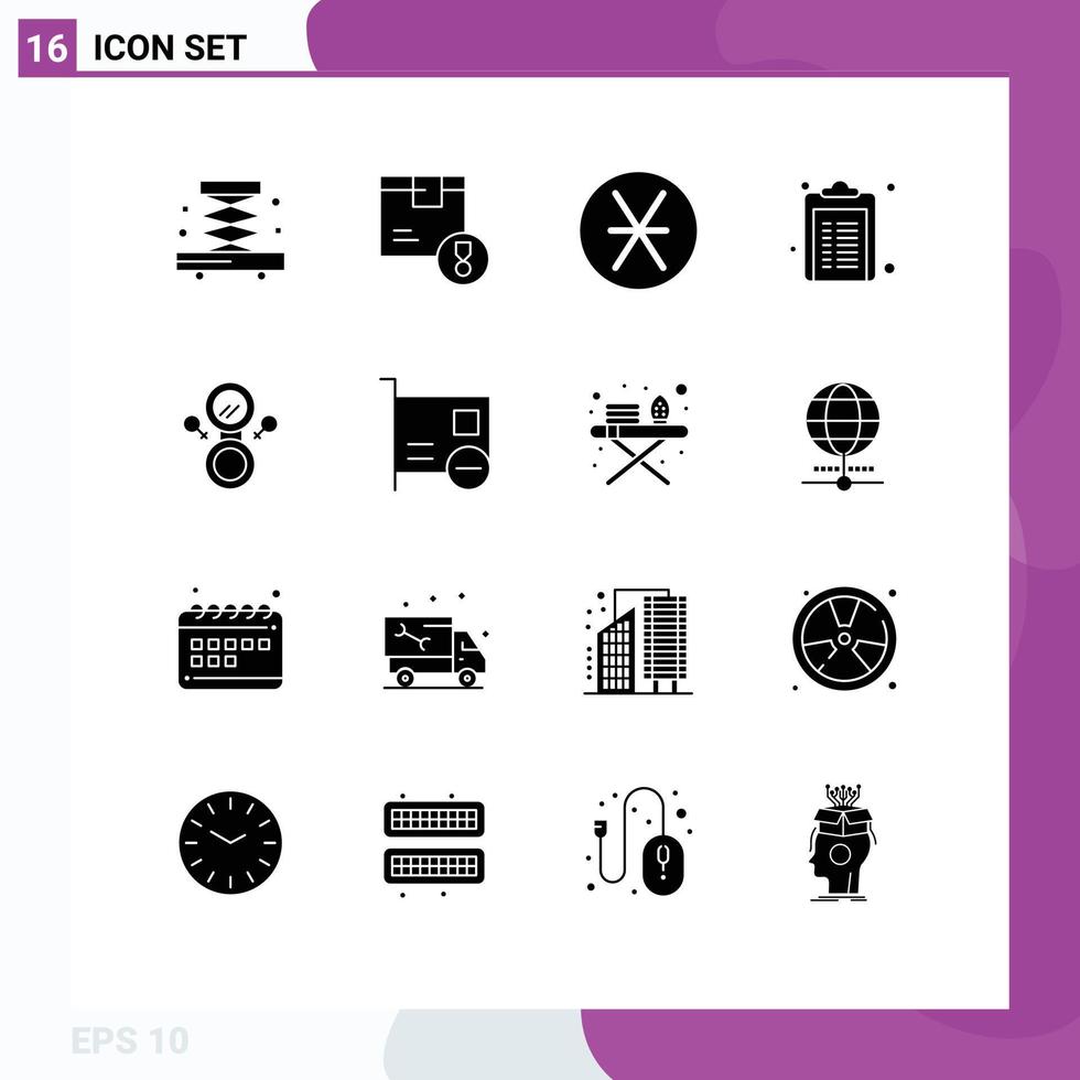 Mobile Interface Solid Glyph Set of 16 Pictograms of eight pharmacy denarius note healthcare Editable Vector Design Elements