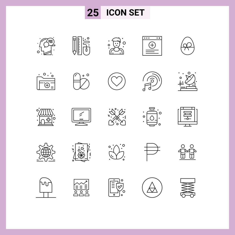 25 User Interface Line Pack of modern Signs and Symbols of gift website pencil internet sportsman Editable Vector Design Elements