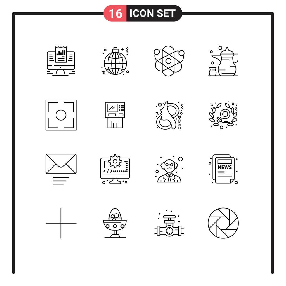 16 Universal Outlines Set for Web and Mobile Applications ramadan cup lamp abrahamic genetic Editable Vector Design Elements