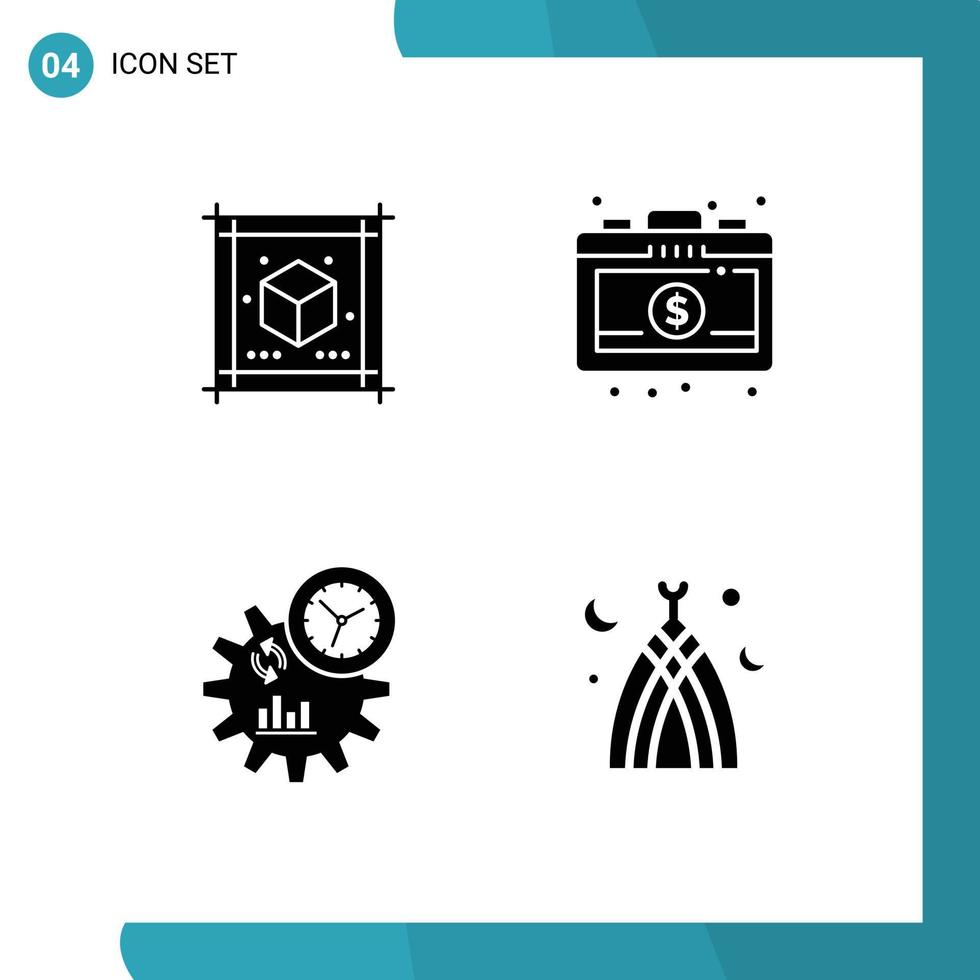 Modern Set of 4 Solid Glyphs and symbols such as cube management sheet investment islamic Editable Vector Design Elements