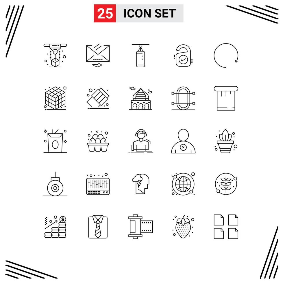 User Interface Pack of 25 Basic Lines of clockwise sign bag hotel tag Editable Vector Design Elements