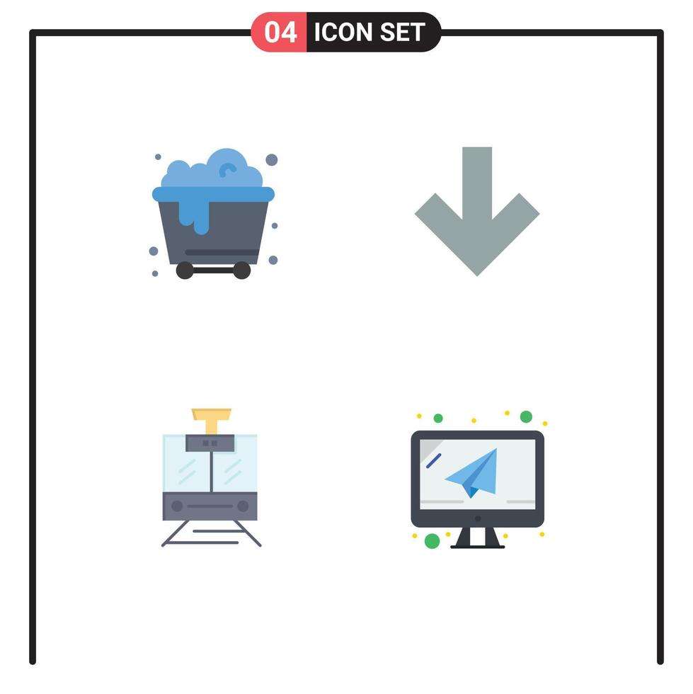paquete de iconos planos de 4 símbolos universales de contaminación vehículo flecha tren correo electrónico elementos de diseño vectorial editables vector