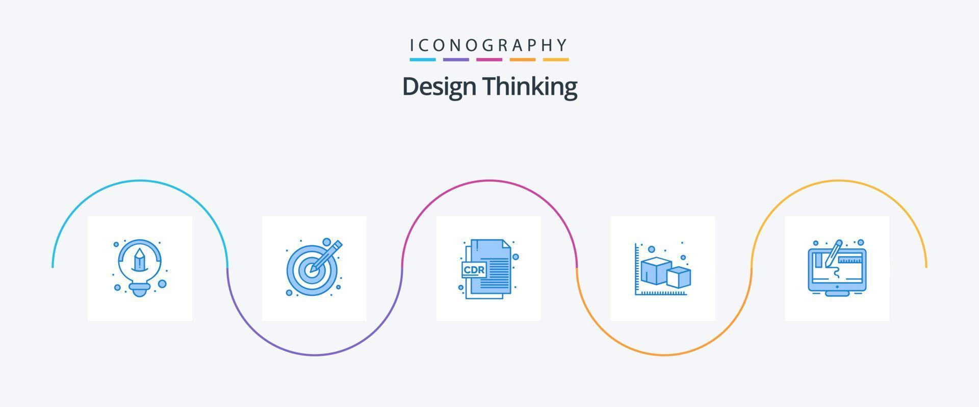 Design Thinking paquete de iconos azul 5 que incluye diseño. objeto. formato cdr. modelado. flecha vector