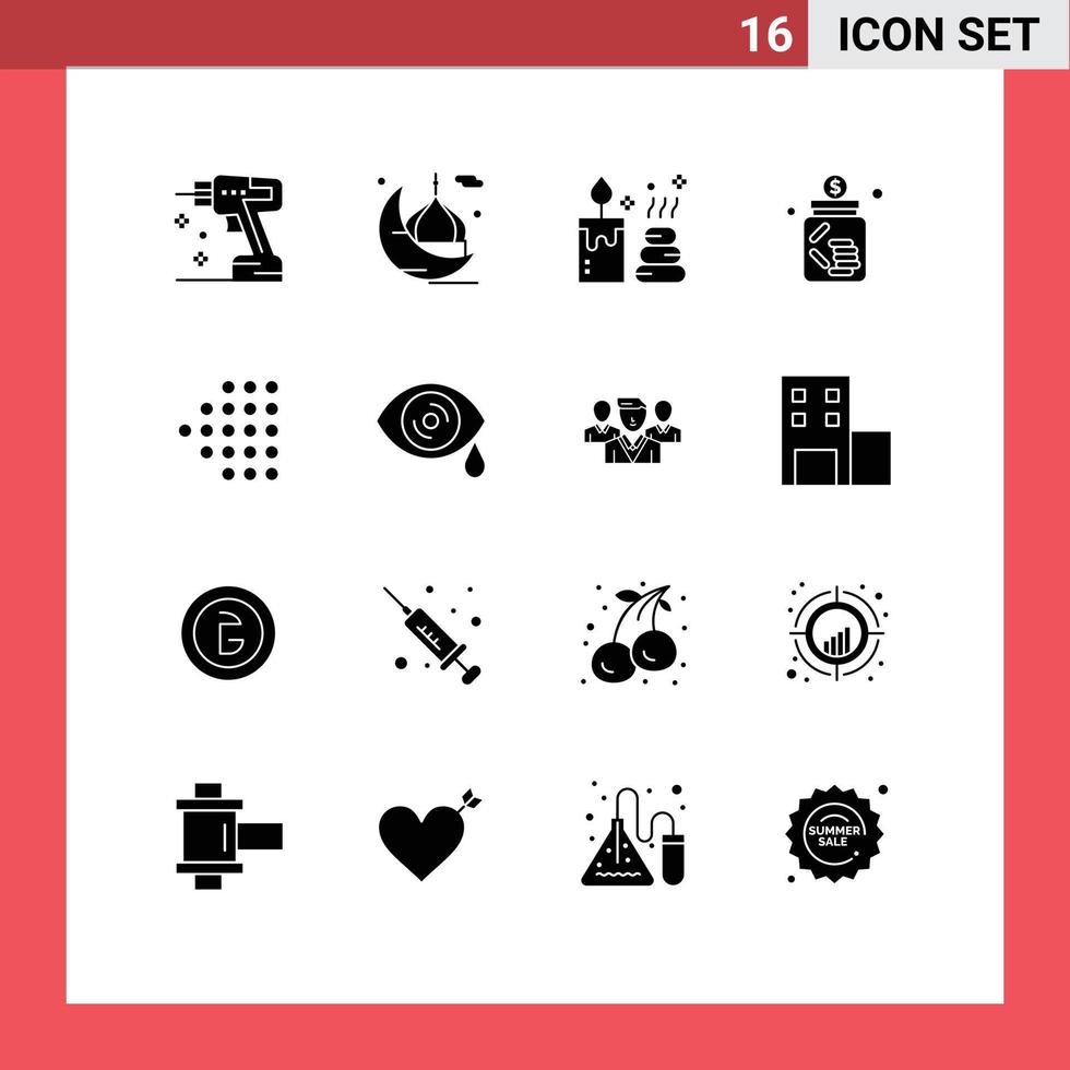 16 Universal Solid Glyph Signs Symbols of arrow jar pray investment banking Editable Vector Design Elements